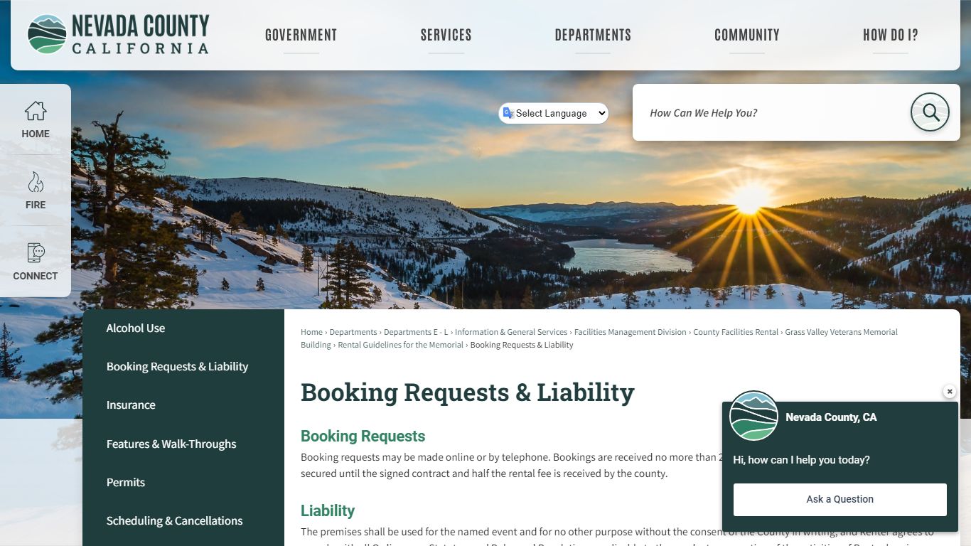 Booking Requests & Liability | Nevada County, CA