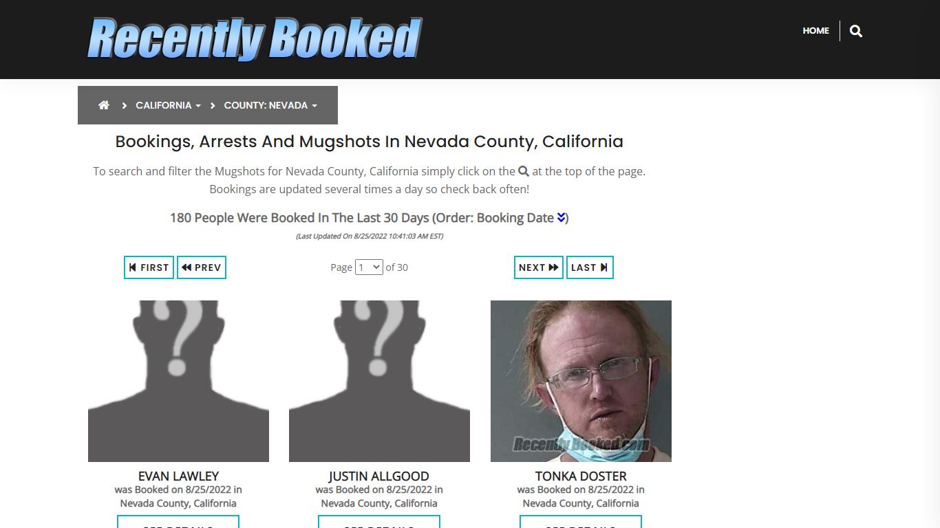 Bookings, Arrests and Mugshots in Nevada County, California